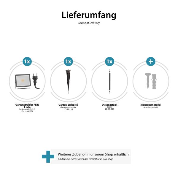 LED Gartenstrahler FLIN mit Erdspieß, 40cm Sockel & Stecker für außen, schwarz, Scheinwerfer, IP66 wasserfest, 10,93W 837lm warm-weiß Black Friday