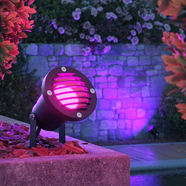 LED Gartenstrahler DUK, Gitter für außen, IP65, inkl. Smart Home RGBW GU10 LED Lampe 473lm (Farbe wählbar) Jubiläumsangebot