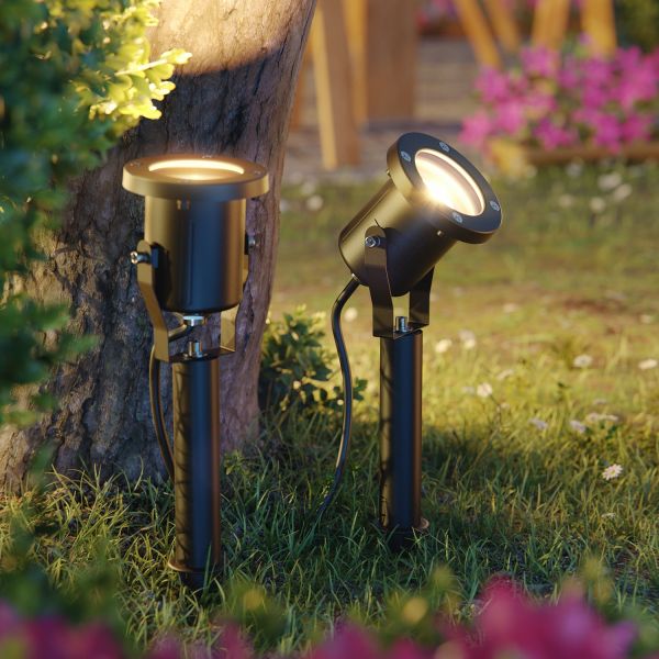 Gartenstrahler KUK mit Erdspieß für außen, Edelstahl, schwarz (Leuchtmittel, Set Vorschaltgerät wählbar) Große Rabatte