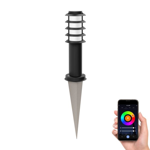 Pollerleuchte PORU Gitter mit Erdspieß für außen, Edelstahl, rund, inkl. Smart Home RGBW E27 LED Lampe, 8,89W, 892lm (Farbe, Mit Kabel wählbar) Bestseller