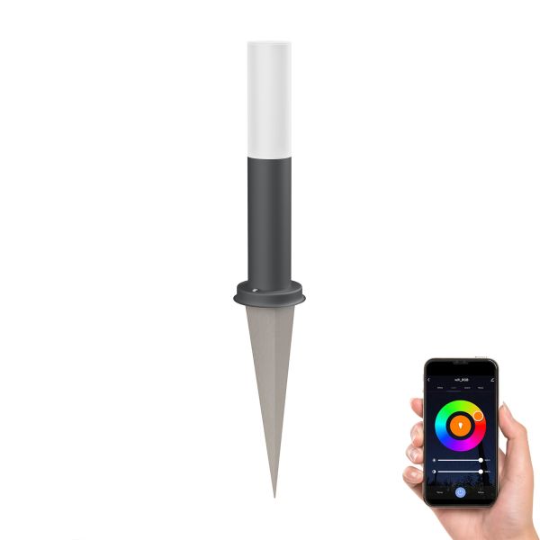 Pollerleuchte PORU, Glas, mit Erdspieß für außen, edelstahl, rund, 38,5cm, inkl. Smart Home RGBW E27 LED Lampe, 892lm (Farbe, Mit Kabel wählbar) Saisonale Angebote