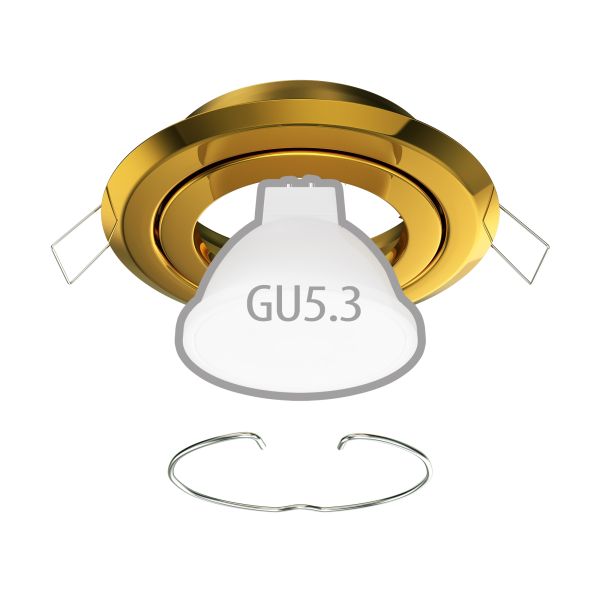 Deckeneinbaurahmen FABI, rund, schwenkbar, gold glänzend, inkl. GU5.3 Fassung 2025