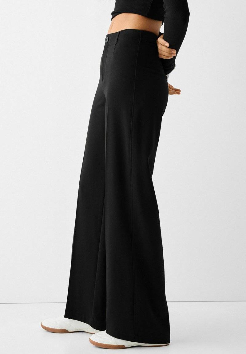 Bershka Bershka WIDE TAILORED - Trousers - black Tiefpreis