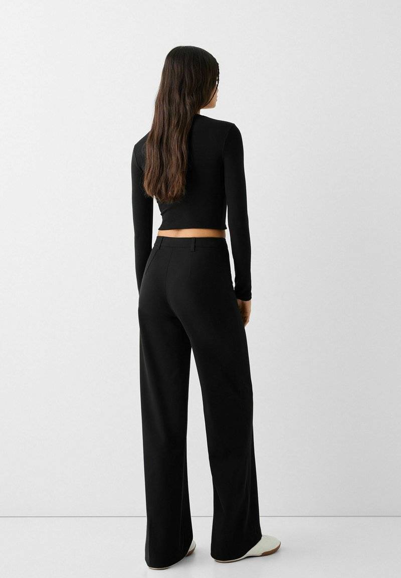 Bershka Bershka WIDE TAILORED - Trousers - black Tiefpreis