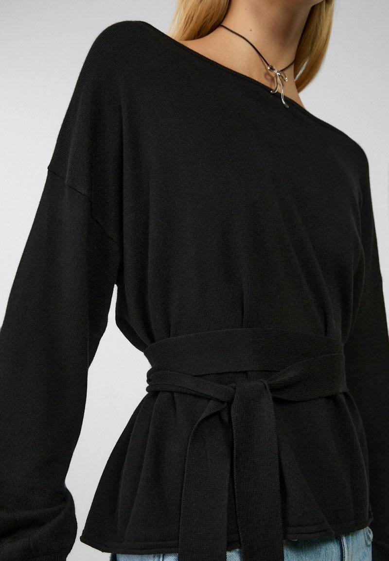 Stradivarius Stradivarius BOAT NECK - Jumper - black Nur für heute