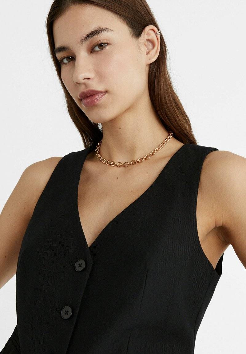 Stradivarius Stradivarius SHORT BUTTONED - Waistcoat - black Clearance-Verkauf