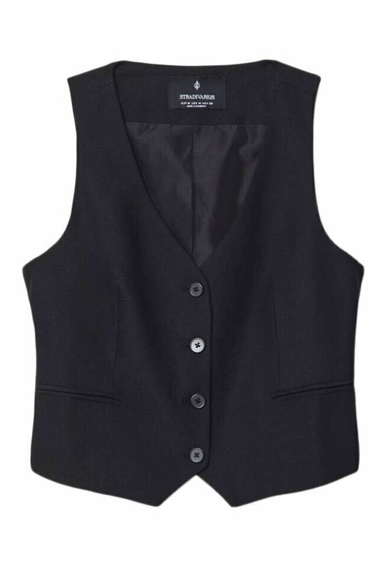 Stradivarius Stradivarius SHORT BUTTONED - Waistcoat - black Clearance-Verkauf