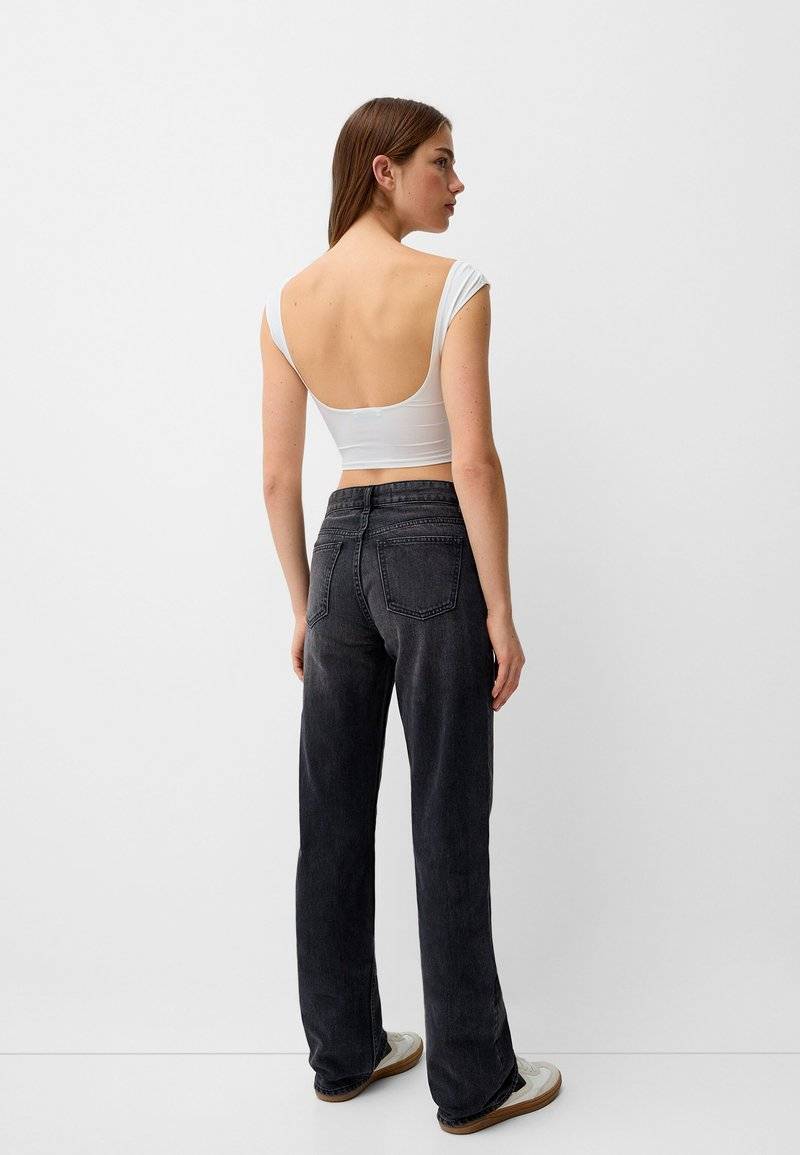 Bershka Bershka Straight leg jeans - dark grey Neueste Stile