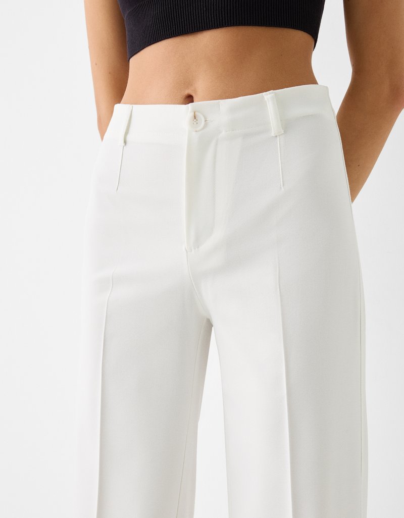 Bershka Bershka WIDE TAILORED - Trousers - white Letzter Tag