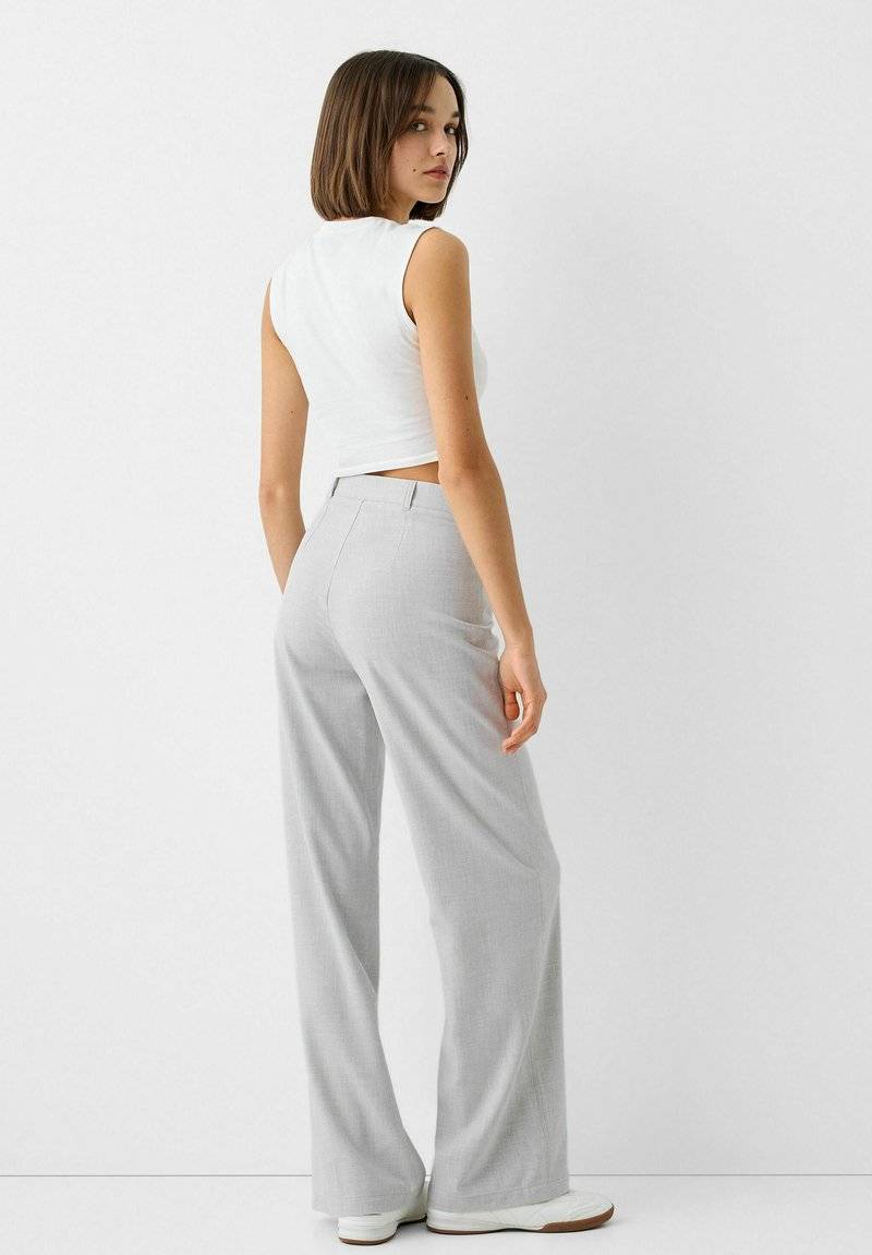 Bershka Bershka WIDE TAILORED - Trousers - mottled grey Vierteljährliche Förderung