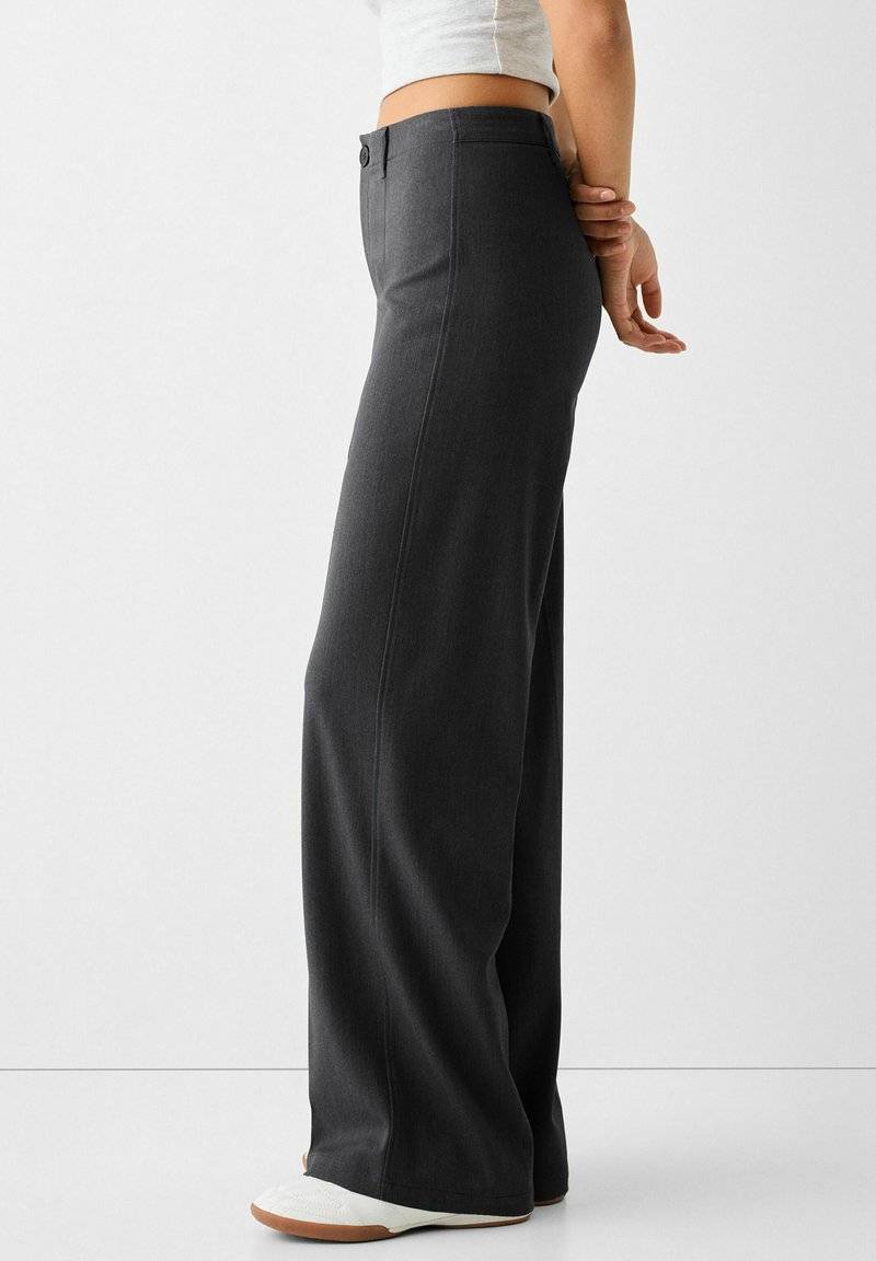 Bershka Bershka WIDE TAILORED - Trousers - mottled dark grey 50% Rabatt mit kostenlosem Versand