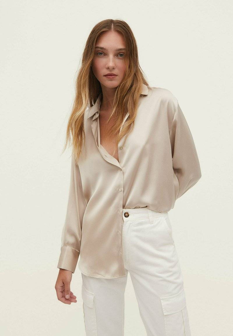 Stradivarius Stradivarius COLLARED - Button-down blouse - stone Letzte 2 Tage