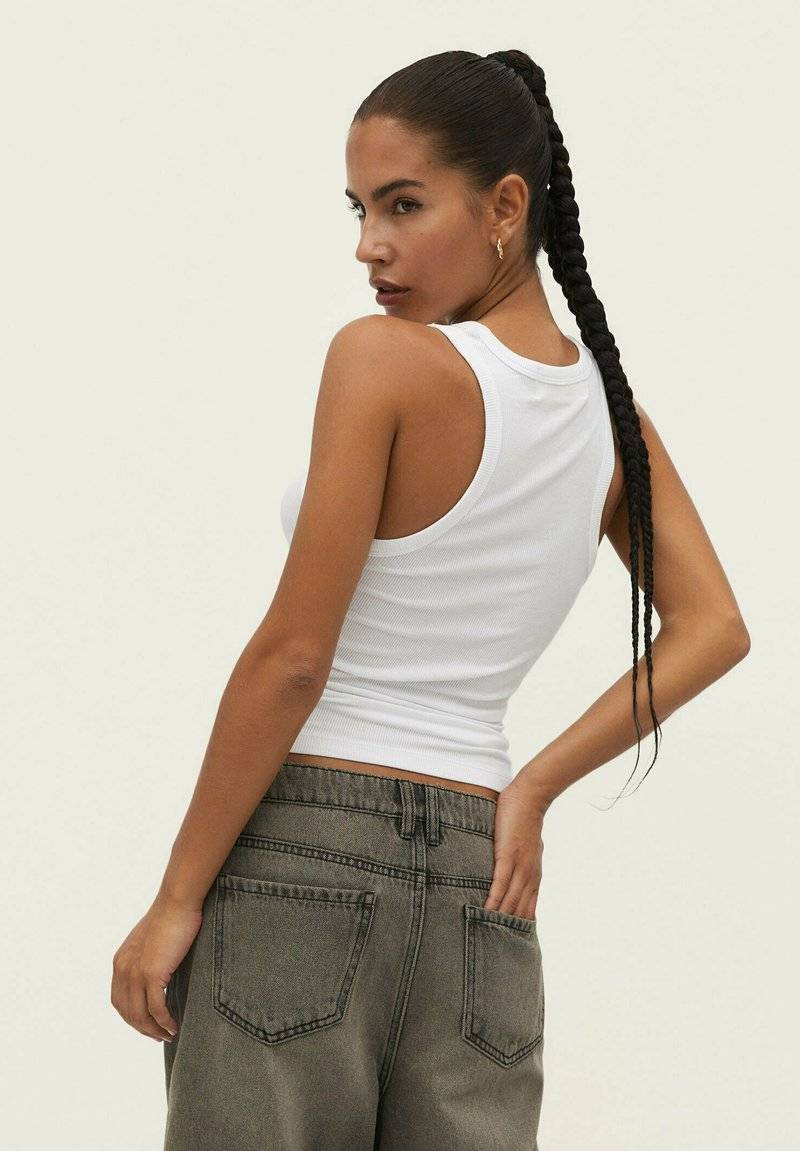 Stradivarius Stradivarius RACERBACK - Top - white denim zollfrei