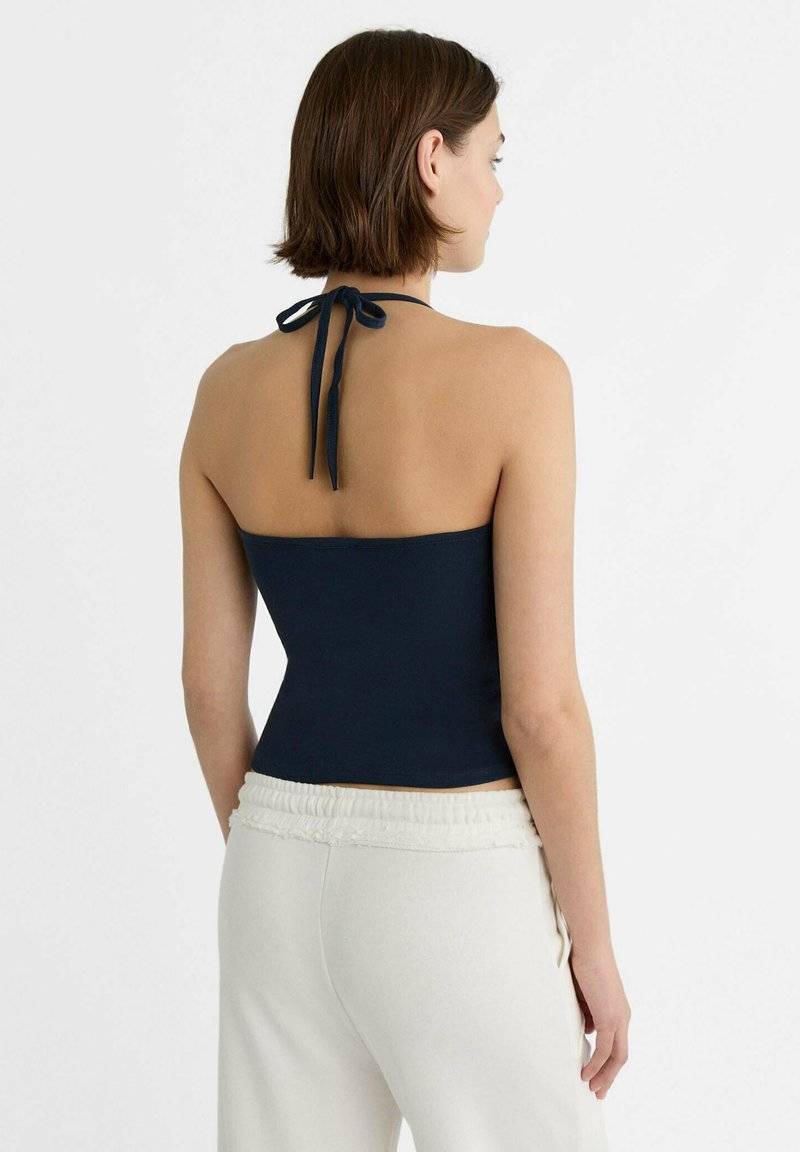 Stradivarius Stradivarius TIED HALTER - Top - dark blue Clearance-Verkauf