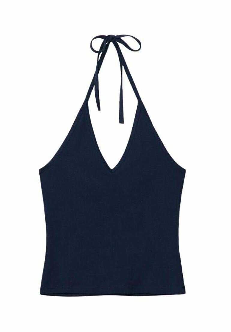 Stradivarius Stradivarius TIED HALTER - Top - dark blue Clearance-Verkauf