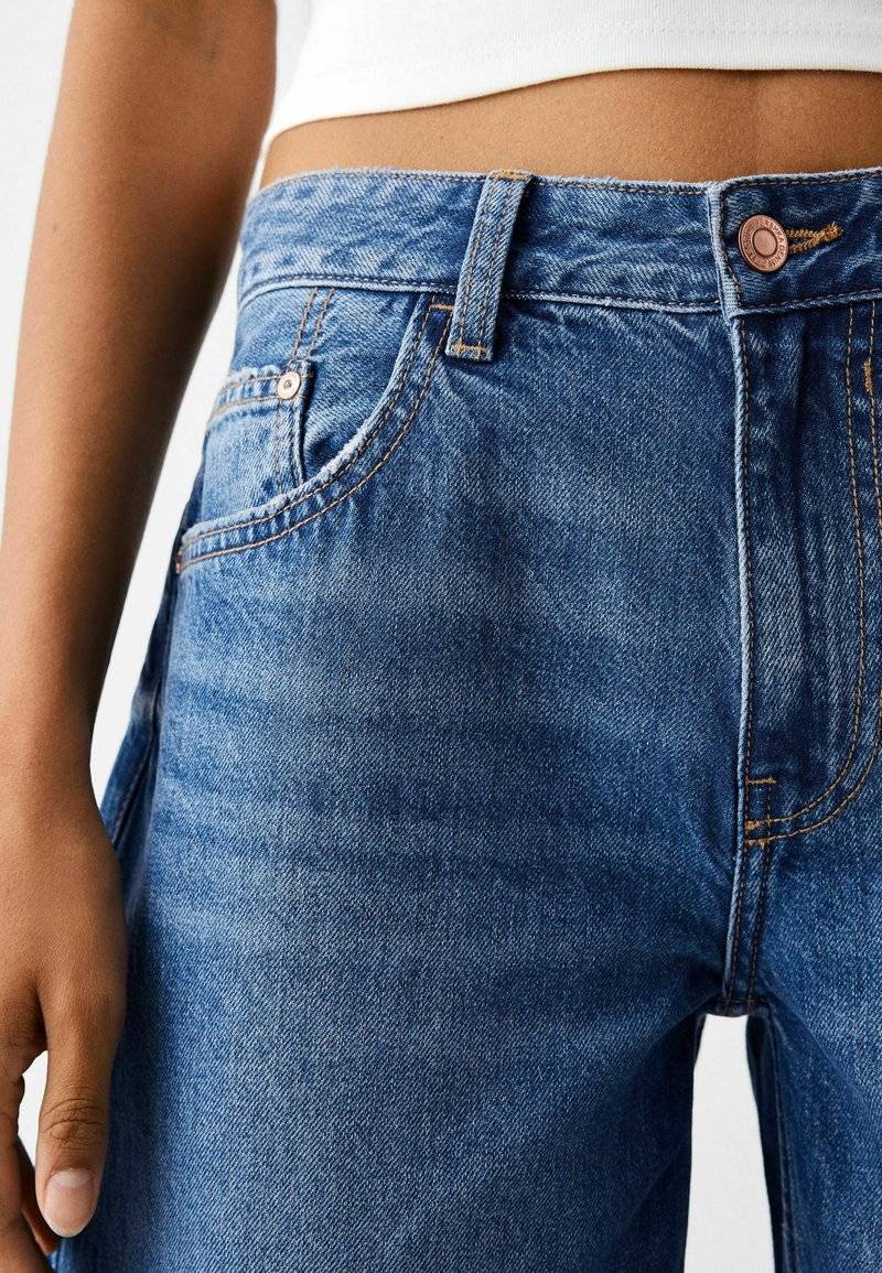 Bershka Bershka WIDE-LEG - Relaxed fit jeans - dark blue 50% Rabatt für begrenzte Zeit