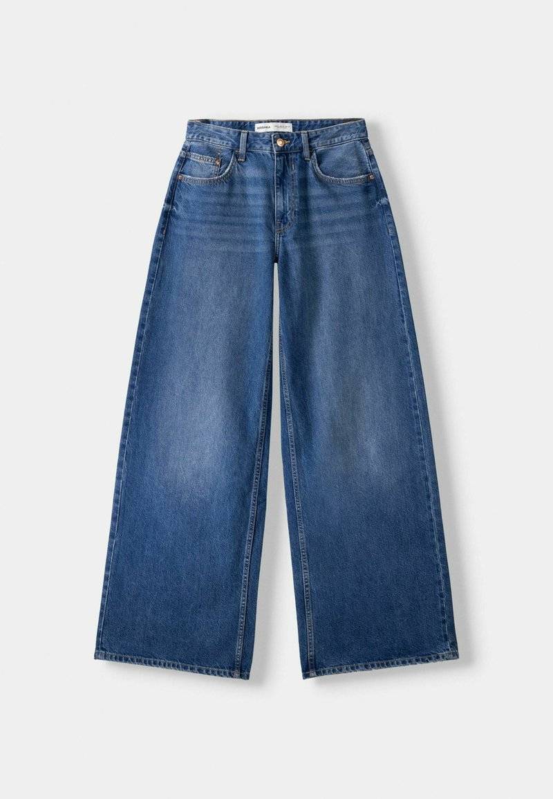 Bershka Bershka WIDE-LEG - Relaxed fit jeans - dark blue 50% Rabatt für begrenzte Zeit
