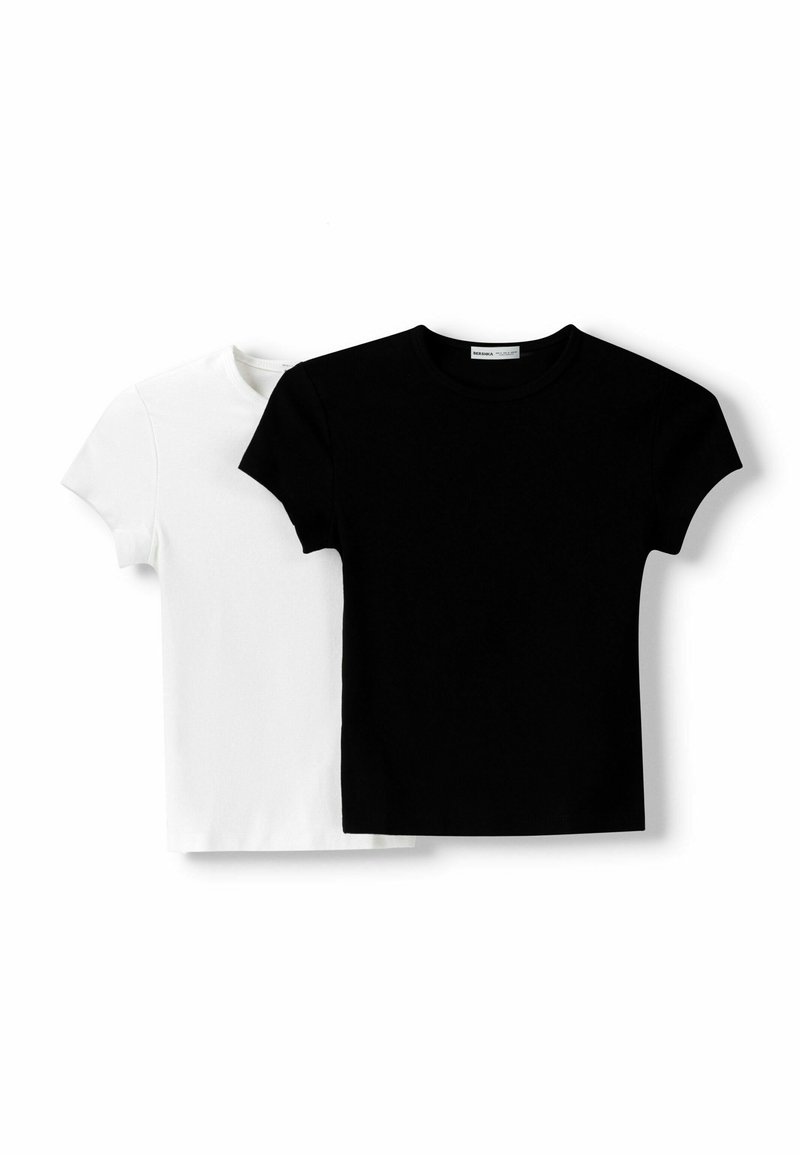 Bershka Bershka SHORT SLEEVE ROUND NECK 2 PACK - Basic T-shirt - black Verkauf