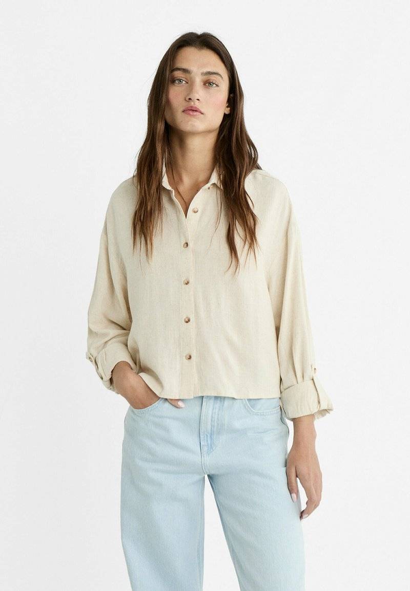Stradivarius Stradivarius Button-down blouse - stone Super Sparpreis