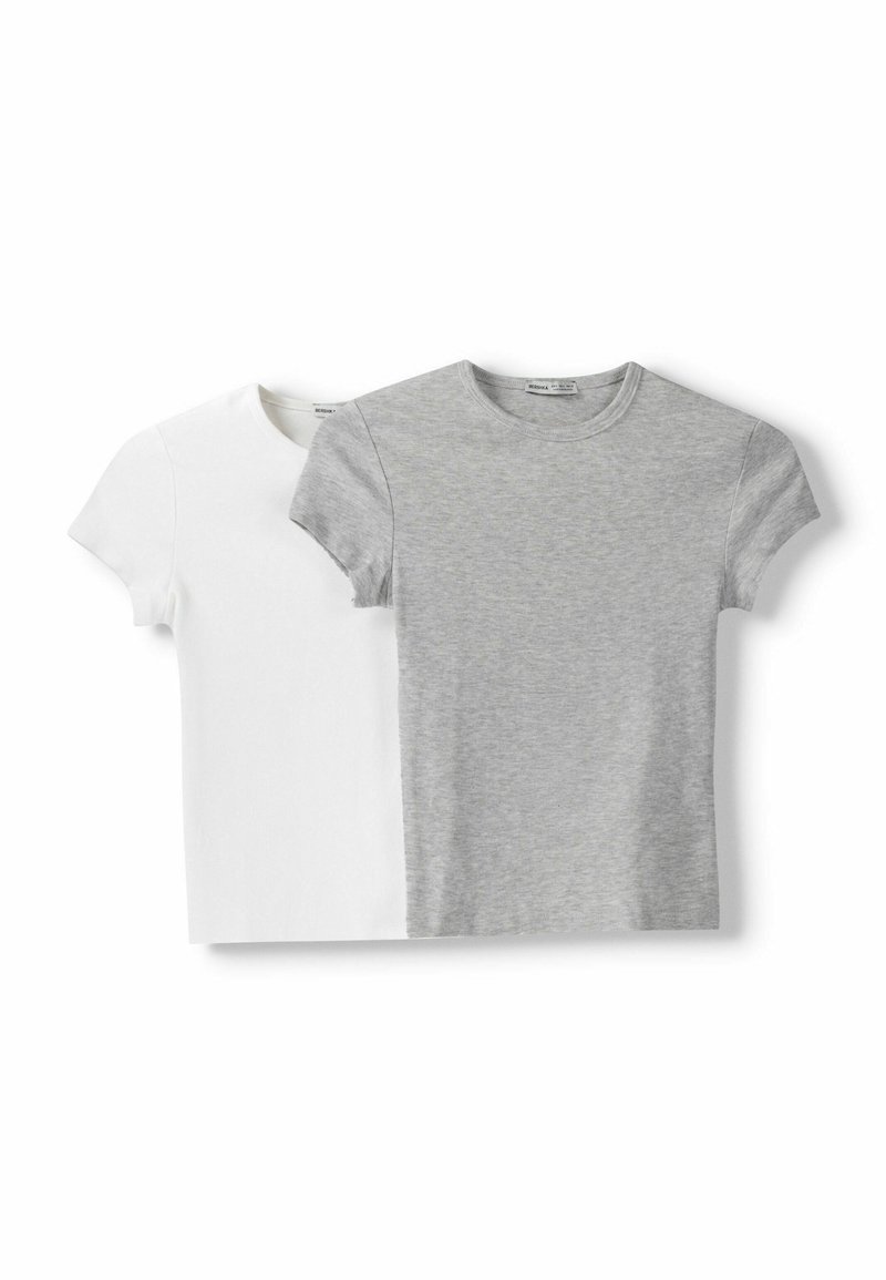 Bershka Bershka SHORT SLEEVE ROUND NECK 2 PACK - Basic T-shirt - white Bis zu 60% Rabatt