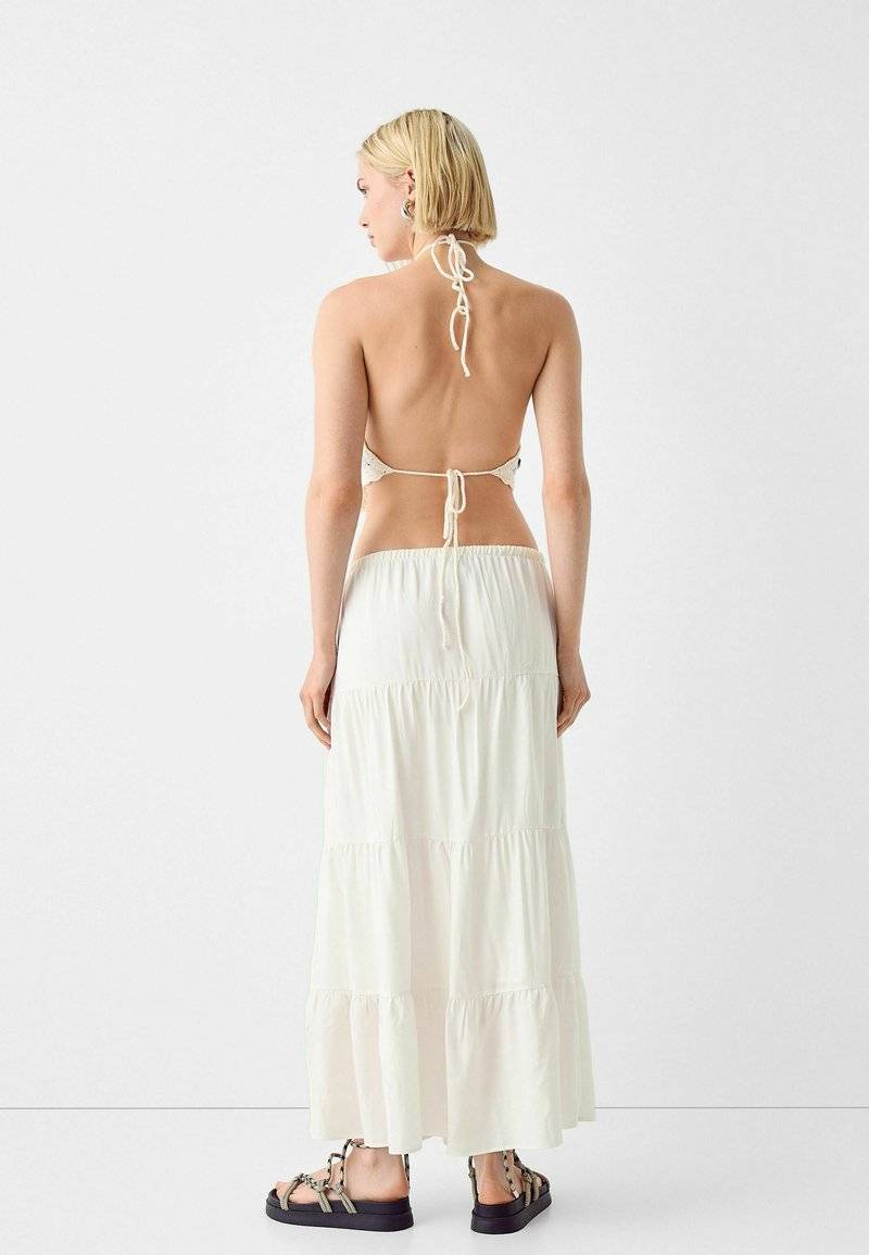 Bershka Bershka ELASTICATED - Maxi skirt - white Nur für heute