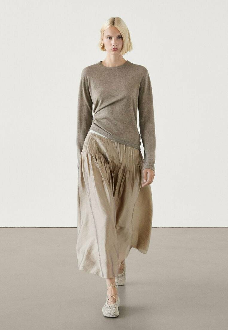 Massimo Dutti Massimo Dutti Pleated skirt - beige Super Rabatt