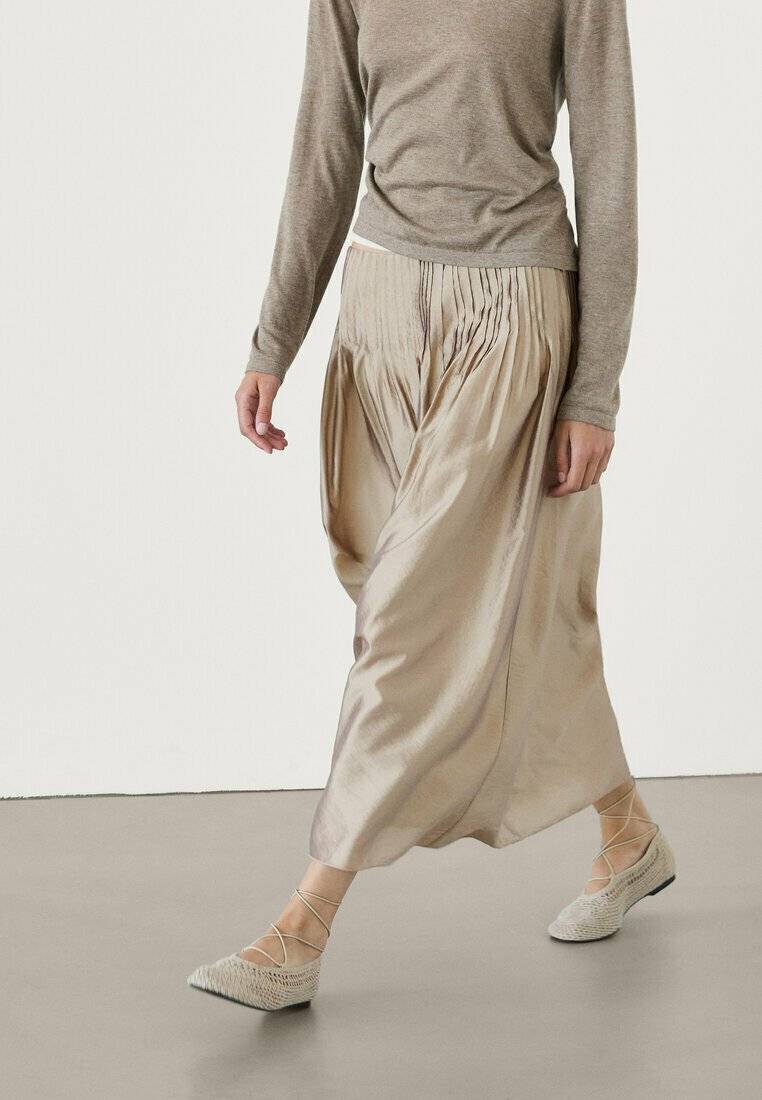 Massimo Dutti Massimo Dutti Pleated skirt - beige Super Rabatt