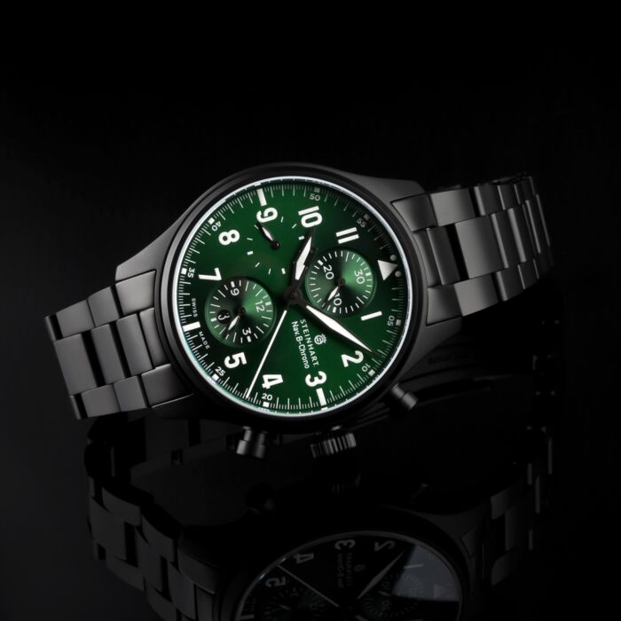 Steinhart Stahlband DLC matt 20/16 mm für NAV B-CHRONO 42 green Ltd. Edition inkl. Bandanstöße Kostenloser Versand international
